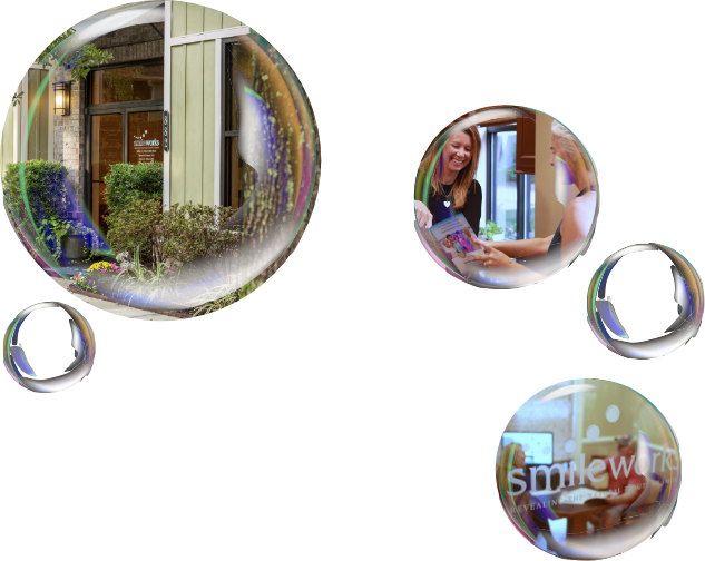 Collage of Mount Pleasant dentists and office in bubbles